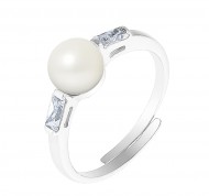 Anello in argento con zirconi e perla bianca