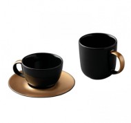 Servizio caffe' e te' 1 persona in porcellana nera e bronzo