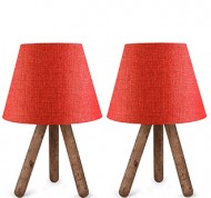 Set Lampade da comodino in legno con paralume rosso