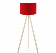 Lampada da terra in legno con paralume rosso