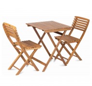 Set Alice tavolo quadrato pieghevole con due sedie pieghevoli in legno
