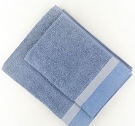 Set 2 Asciugamani in spugna avio di puro cotone con balza azzurra