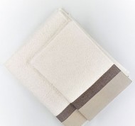 Set 2 Asciugamani in spugna panna di puro cotone con balza beige e marrone