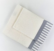 Set 2 Asciugamani in spugna bianca di puro cotone con balza grigia