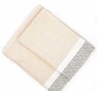 Set 2 Asciugamani in spugna panna di puro cotone con balza grigia