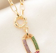 Collana in metallo con ciondolo con cristalli multicolor a forma geometrica