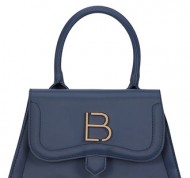 Borsa blu a spalla con tracolla staccabile in ecopelle