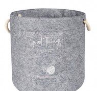 Cesto in feltro con manici in corda con scritta Goods Things  grigio