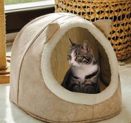 Cuccia per gatto in feltro tortora e bianco