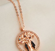 Collana con ciondolo Albero della Vita in metallo color oro rosato  e zirconi multicolor