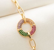 Braccialetto a catena in metallo con ciondolo tondo con pietre multicolor