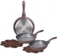 Set 3 padelle Cooking Circle in alluminio marrone con proteggipentola