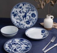 Servizio piatti da 24 pezzi in porcellana bianca e blu per 6 persone