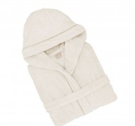 Accappatoio Sweet con cappuccio in spugna jacquard bianco di puro cotone taglia Medium