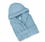 Accappatoio Sweet con cappuccio in spugna jacquard celeste di puro cotone taglia Large