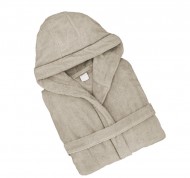 Accappatoio Sweet con cappuccio in spugna jacquard beige di puro cotone taglia Medium