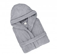 Accappatoio Sweet con cappuccio in spugna jacquard grigio di puro cotone taglia Small