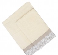 Set 2 asciugamani spugna Primula in cotone idrofilo panna con bordo decorativo