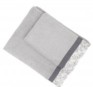 Set 2 asciugamani spugna Primula in cotone idrofilo grigio con bordo decorativo