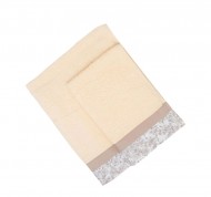 Set 2 asciugamani spugna Primula in cotone idrofilo nocciola con bordo decorativo