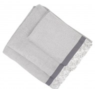 Set 3 asciugamani spugna Primula in cotone idrofilo grigio con bordo decorativo