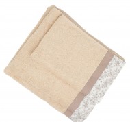 Set 3 asciugamani spugna Primula in cotone idrofilo nocciola con bordo decorativo