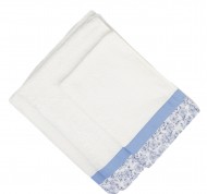 Set 3 asciugamani spugna Primula in cotone idrofilo bianco con bordo decorativo