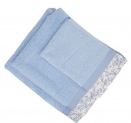 Set 3 asciugamani spugna Primula in cotone idrofilo azzurro con bordo decorativo