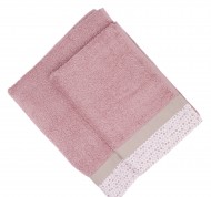 Set 2 asciugamani spugna Pallini in cotone idrofilo malva con bordo decorativo
