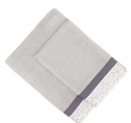 Set 2 asciugamani spugna Pallini in cotone idrofilo grigio con bordo decorativo