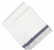 Set 3 asciugamani spugna Pallini in cotone idrofilo bianco con bordo decorativo