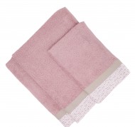 Set 3 asciugamani spugna Pallini in cotone idrofilo malva con bordo decorativo