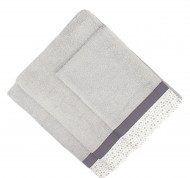 Set 3 asciugamani spugna Pallini in cotone idrofilo grigio con bordo decorativo
