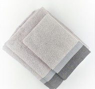 Set 3 asciugamani spugna Varazze in cotone idrofilo grigio con bordo decorativo