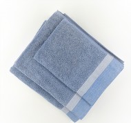 Set 3 asciugamani spugna Varazze in cotone idrofilo avio con bordo decorativo