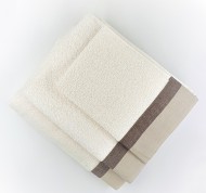 Set 3 asciugamani spugna Varazze in cotone idrofilo panna con bordo decorativo