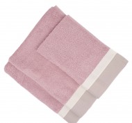 Set 3 asciugamani spugna Varazze in cotone idrofilo malva con bordo decorativo