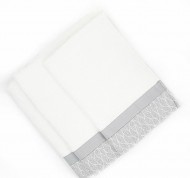 Set 3 asciugamani spugna Ventotene in cotone idrofilo bianco con bordo decorativo