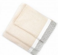 Set 3 asciugamani spugna Ventotene in cotone idrofilo panna con bordo decorativo