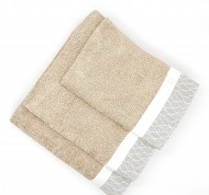 Set 3 asciugamani spugna Ventotene in cotone idrofilo nocciola con bordo decorativo