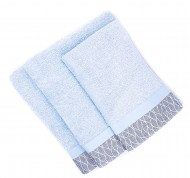 Set 3 asciugamani spugna Ventotene in cotone idrofilo celeste con bordo decorativo