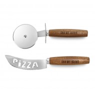 Set Tagliapizza in acciaio inox con manico in legno di quercia