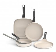 Set Padelle antiaderenti Glints Spirit panna da 4 pezzi con paletta