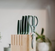 Blocco coltelli in acciaio inox e legno da 6 pezzi  + Forbici Forest