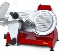 Affettatrice professionale in metallo rosso con lama da 24 cm