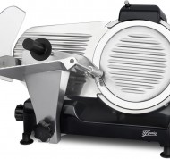 Affettatrice professionale in metallo nero con lama da 25 cm