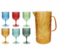 Set caraffa gialla con 6 calici Tropical in acrilico multicolor