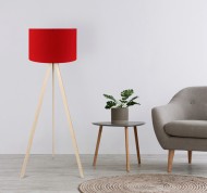 Lampada da terra in MDF con paralume rosso