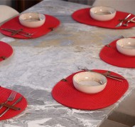 Set 6 tovagliette in iuta di cotone con porta posate in pelle