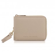 Portafoglio con zip in pelle saffiano crema